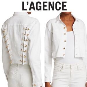 🔥 🧷 NWT L’AGENCE ARIA SAFETY PIN CROPPED DENIM JEAN JACKET
